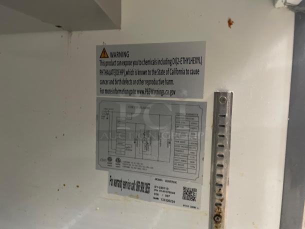 High-grade Kintera KRR70X refrigerated prep table warning and circuit diagram labels, 115V, single phase, fully tested.