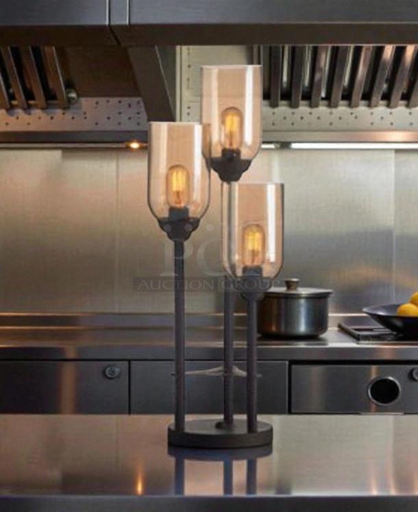 Brand New Zuomor Jump Table Lamp Set, 3-Light with Amber Glass. Rustic decorative lighting, perfect condition, in original box.