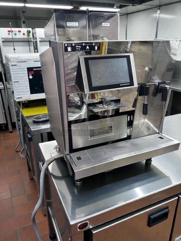 Thermoplan Black & White 3 Espresso Machine, dual hopper, touchscreen, fully tested, regular and decaf labeled, operational condition.