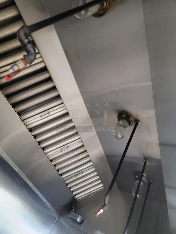 Econ-Air 16FT kitchen exhaust hood system, model 5424-EX2, shown with vent filters and safety lights, ideal for commercial use.