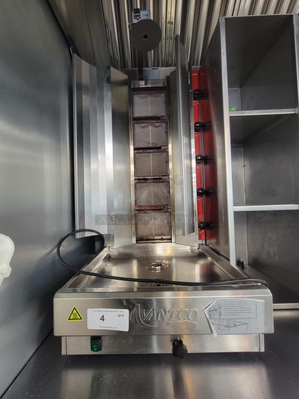 Avantco VB205 vertical broiler, stainless steel, perfect for gyros and shawarma. Features temperature control, in excellent condition.