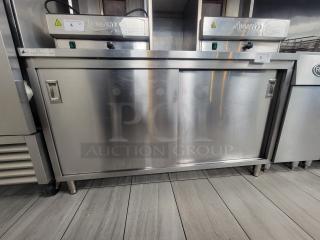 KCS stainless steel work table, 5' x 30", sliding doors, adjustable shelving, NSF certified, model 415, commercial-grade.