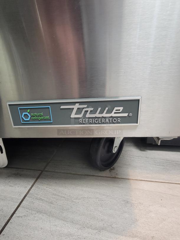 True TUC-36-HC stainless steel undercounter refrigerator, like new, eco-friendly R290 refrigerant, mounted on casters.