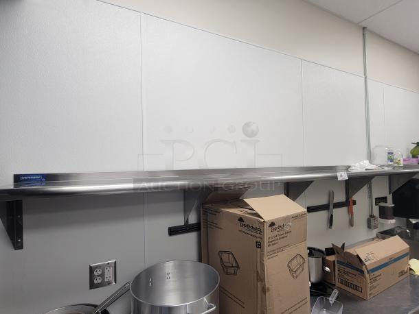 Sapphire 9' commercial stainless steel wall shelf, model SS-Series, NSF certified, heavy-duty, easy-to-clean, excellent condition.