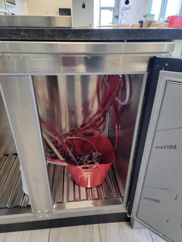 2024 Krowne 52" direct draw cooler in pristine condition with 6-tap stainless steel tower, featuring black vinyl finish.