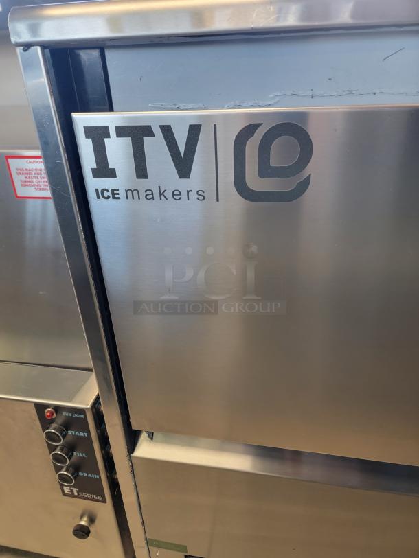 ITV Spika NG360 ice maker, stainless steel, like new, front access door, air-cooled, R290 refrigerant, control panel visible.