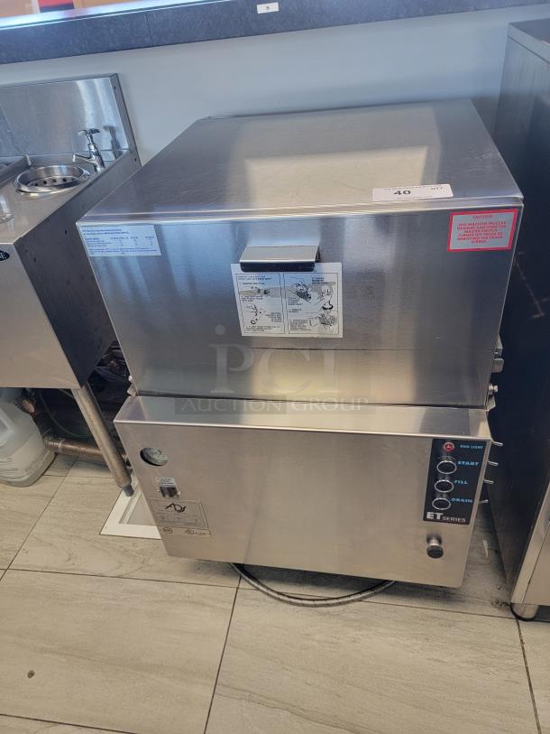 American Dish Service ET-Series commercial dishwasher, stainless steel, great condition, three-button interface, low-chemical.