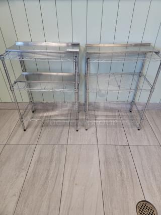 Set of 2 stainless steel utility shelves, model 3-Tier Wire Shelving with Solid Inlay, clean and sturdy for storage, commercial grade.