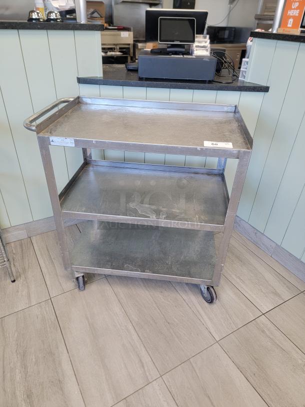 KCS 3-Tier NSF Utility Cart, stainless steel, push handle, industrial casters, professional-grade, meets NSF standards.