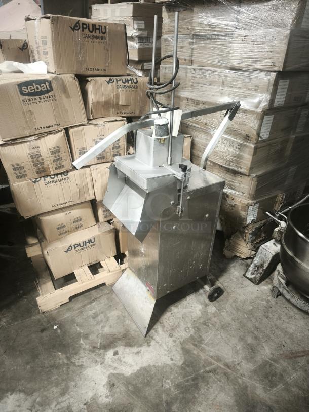 Palazzolo GS-1 Cheese Shredder with rolling stand, stainless steel, sturdy design, used condition, visible power cord.