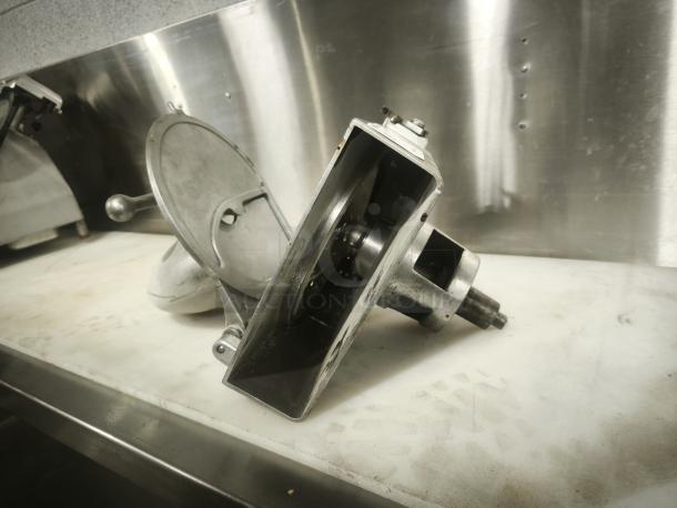 Hobart Pelican Head cheese shredder mixer attachment, includes shredding blade, in good used condition.