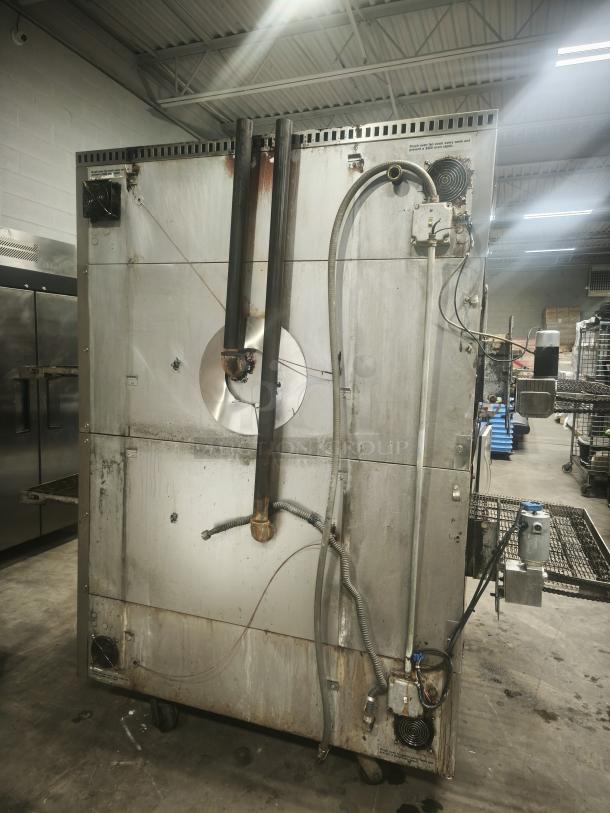 Middleby Marshall PS360 Doublestack Gas Pizza Oven Conveyor, stainless steel, industrial use, visible wear, functional components.