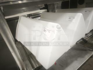 Car Top Lighted Sign Model 3 Large; white body, hardware included. Features auction tags with quantities. Mint condition.