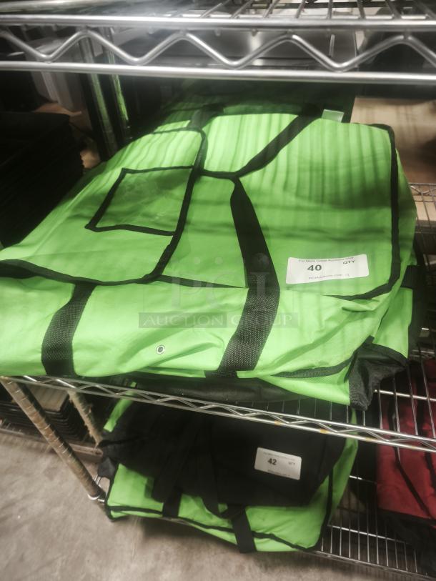 Green Commercial Products ProServe insulated pizza delivery bag on shelf, good condition, labeled "40 QTY".