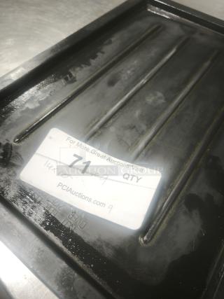 Multi-purpose black plastic tray or lid, Model 14, features durable material with label indicating size 14x10.