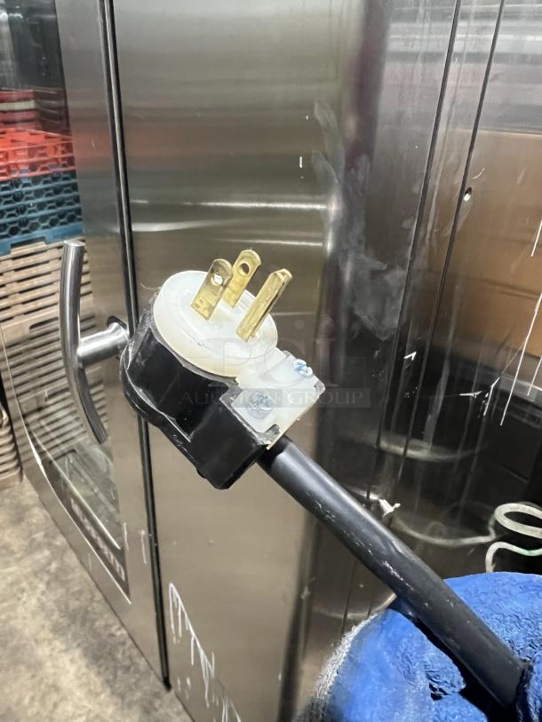 Blodgett BLCT202 combi oven, stainless steel, natural gas-powered, on legs, 120V, 1 phase plug visible, good condition.