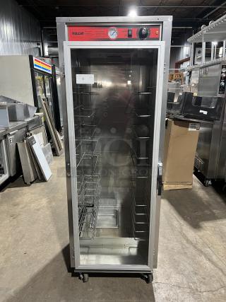 Vulcan VP18 stainless steel heated holding cabinet, full-height, with universal pan slides, on casters, 120V, 1 phase.