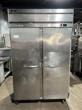 Beverage Air Commercial Stainless Steel 2-Door Refrigerator, Model HF2-1S, includes poly coated wired rack, SN: 11703201.