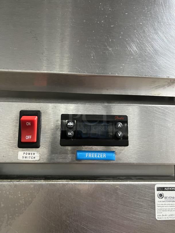 Beverage Air stainless steel 2-door reach-in refrigerator, model HF2-1S. Features digital control, power switch, poly coated rack.