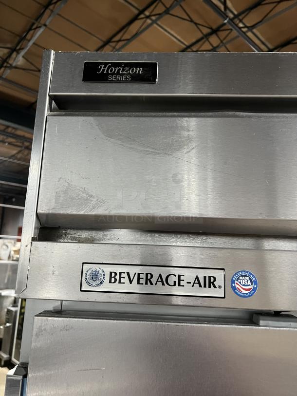 Beverage Air stainless steel 2-door reach-in refrigerator, model HF2-1S, Horizon Series, includes poly coated wired rack.