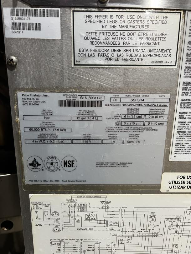 Pitco Solstice Supreme SSPG14 commercial stainless steel pasta cooker, 12 gal, natural gas, digital controls, on casters.