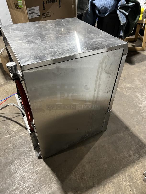 Hobart LXe stainless steel undercounter dishwasher, new body style, electric powered with dish rack, Model LXe, gently used.