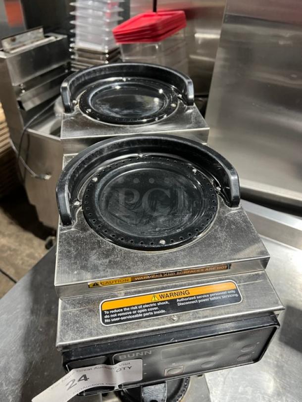 Bunn AXIOM-3 coffee brewer with 3 warming plates, stainless steel, durable brew basket, 120/208-240V, great condition.