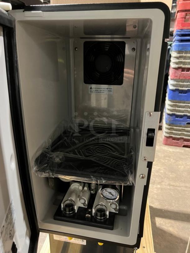 Cornelius Nitropro Mini Series black countertop cold brew dispenser, 115V, model NITROPRO MINI 2290, new condition, offers electric-powered beverage service.