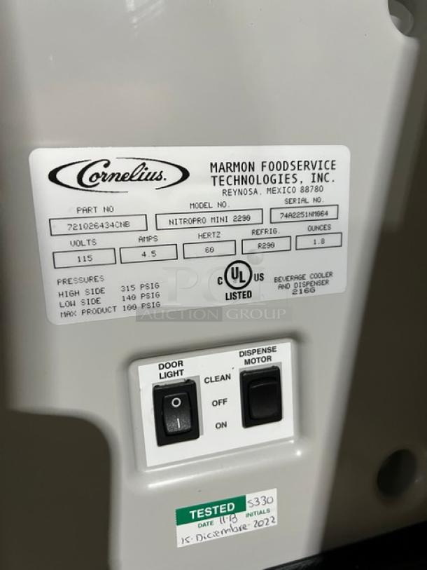 Cornelius Nitropro Mini Series commercial beverage dispenser, model NITROPRO MINI 2290, black, 115V, new condition.