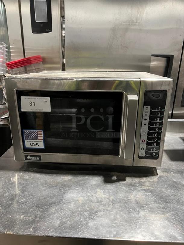Amana RCS10TS commercial stainless steel microwave, electric, digital push control, 2021 model, stackable, 120V.