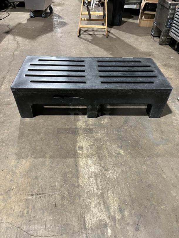 MasonWays Poly-Might Dunnage Rack, Model 482212, black, 48"x22", on legs, slatted top, used condition.