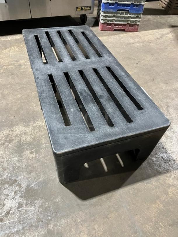 MasonWays Poly-Might Series black dunnage rack, 48"x22", model 482212, on legs, commercial-grade, good condition.