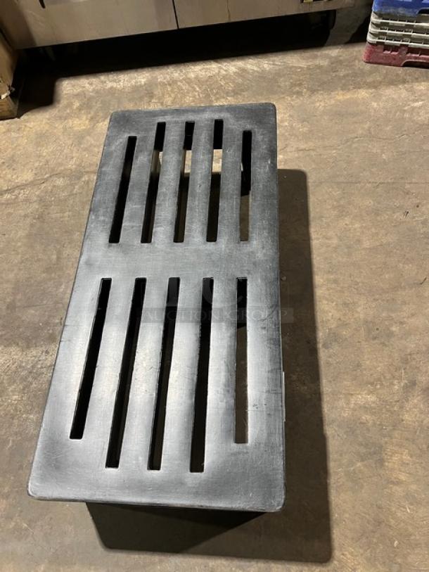 MasonWays Poly-Might Series black dunnage rack, Model 482212, 48"x22", on legs, shows slight surface wear.