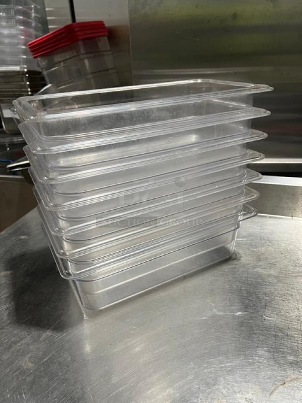 Carlisle Model 30661 clear polycarbonate food pan, 1/3-size, 4" deep, stack of pans, excellent condition.