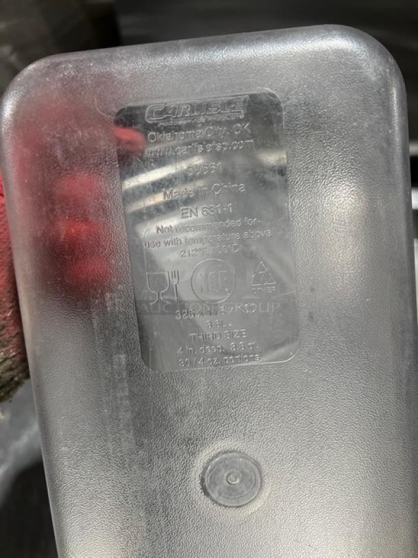 Carlisle 30661 commercial clear polycarbonate food pan, 1/3-size, 4" deep, shown with embossed markings and branding.