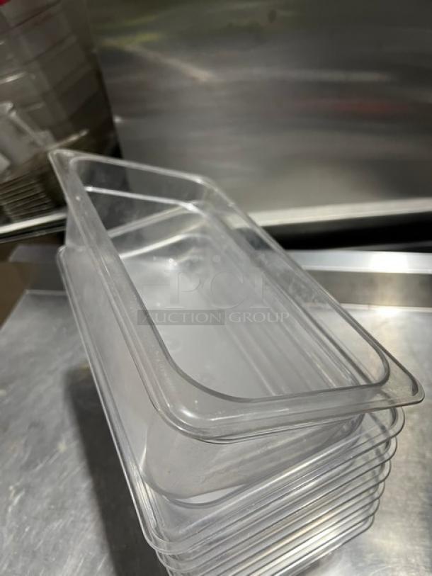 Carlisle Commercial Clear Polycarbonate 1/3-Size Food Pan, Model 30661, 4" deep, stackable, excellent condition.