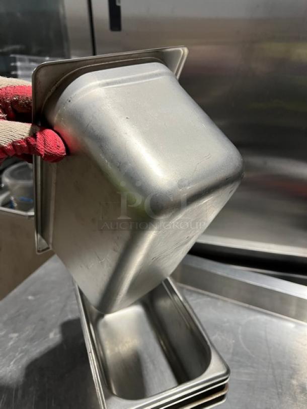 Winco SPJP-306 stainless steel 1/3-size 6" deep hotel pan; used condition; durable commercial kitchenware.