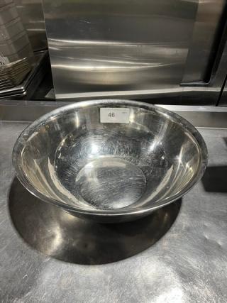 Vollrath 47949 stainless steel mixing bowl, commercial grade, round shape, gently used with visible surface wear. Label reads "46."