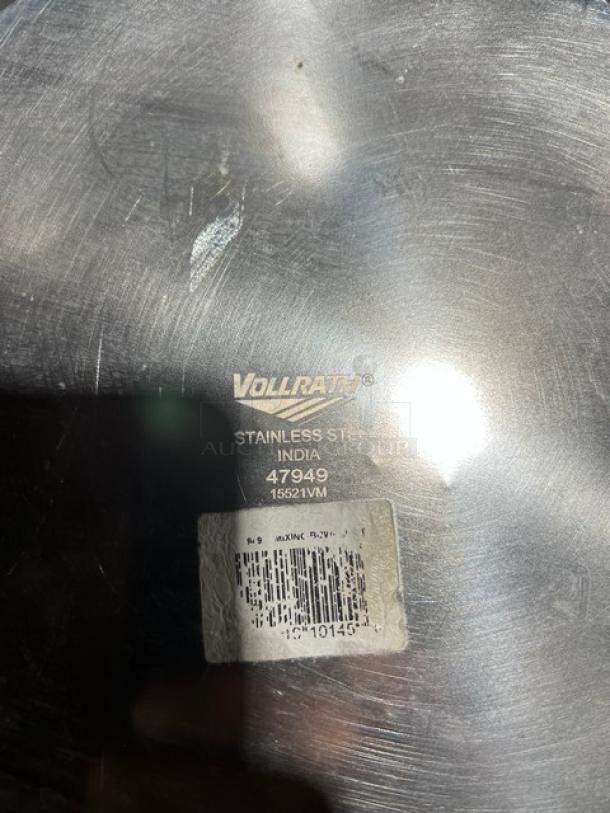 Vollrath Commercial Stainless Steel Round Mixing Bowl, Model 47949, India; features label with barcode.