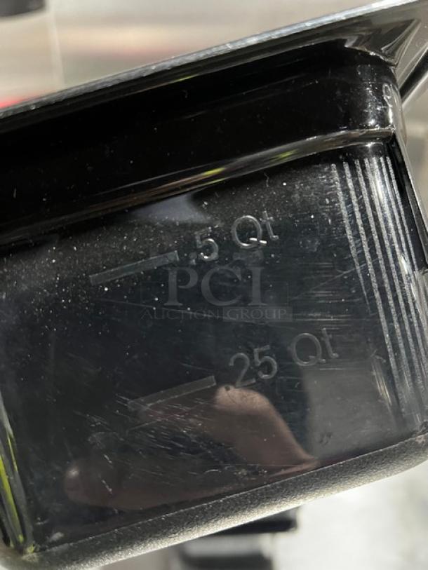 Vollrath Super Pan 3, Model 90944, black 1/9-size, 4" deep food pan. Capacity markings: 0.5 Qt, 2.5 Qt. Commercial-grade condition.