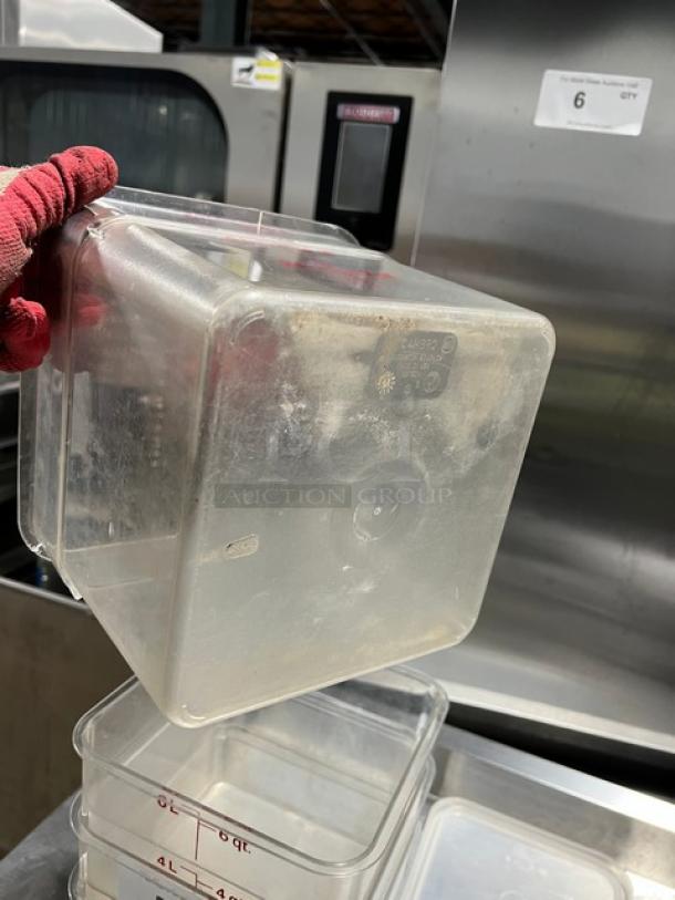 Cambro 6 Qt. Clear Polycarbonate Square Food Storage Container with Lid, commercial grade, lightly used.