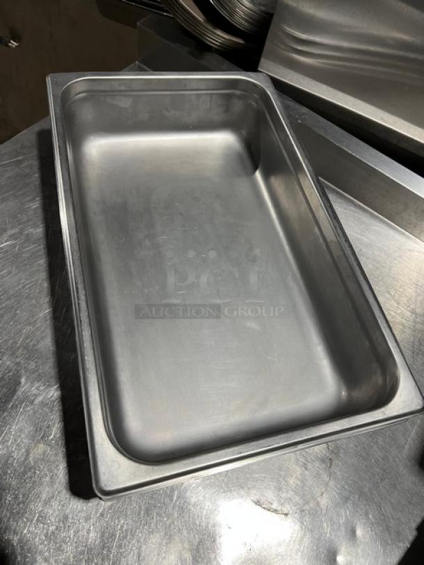 Winco SPJL-104 stainless steel full-size 4" deep anti-jam food pan, excellent condition, commercial use.