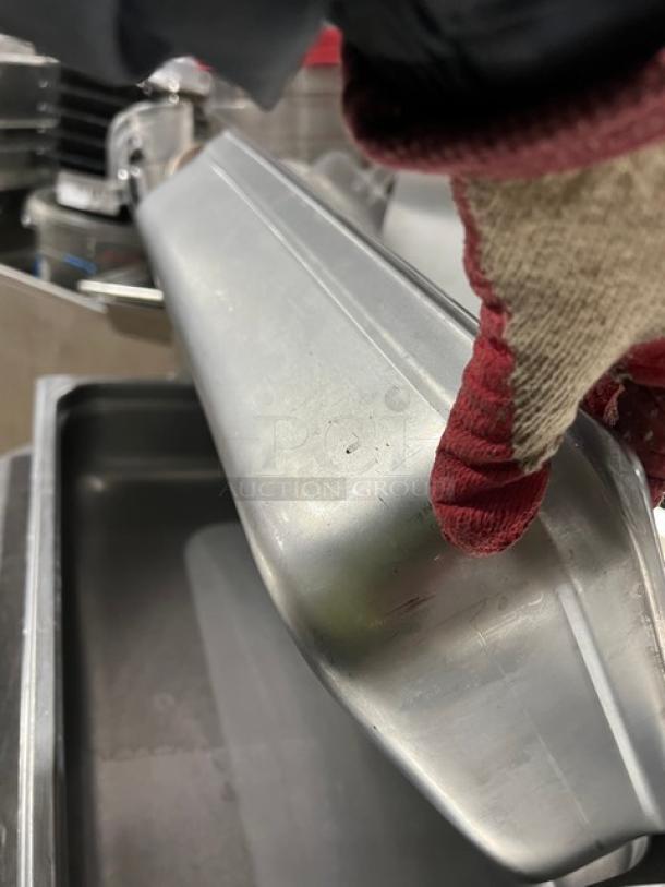 Winco SPJL-104 stainless steel steamtable pan, full-size, 4" deep, anti-jam, commercial use.