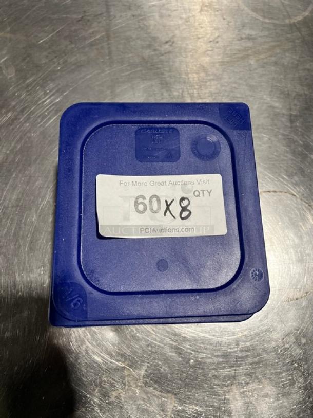 Blue Carlisle commercial 1/6-size food storage container lid, Model 30582. Includes quantity label: 60x8.
