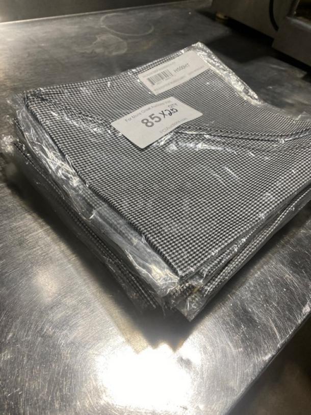 San Jamar H500HT neckerchiefs, black & white poly/cotton blend, new in packaging, labeled 85x36, commercial use.