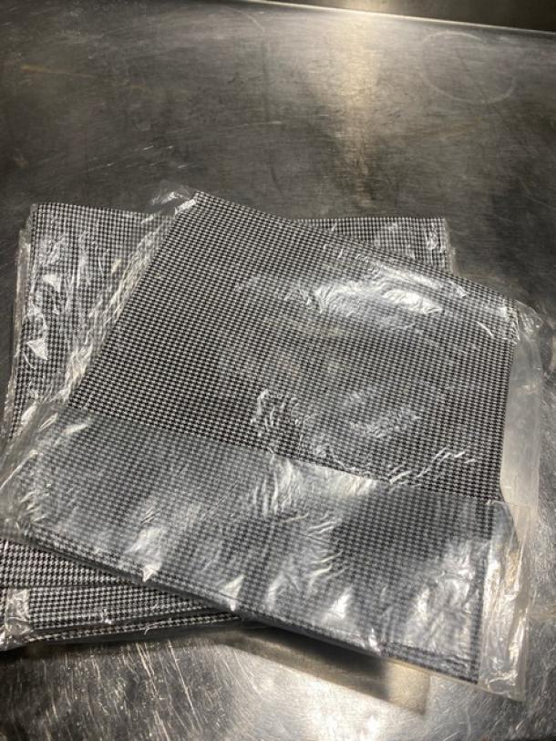 New San Jamar H500HT neckerchiefs, black & white poly/cotton blend, in packaging. Ideal for commercial use.