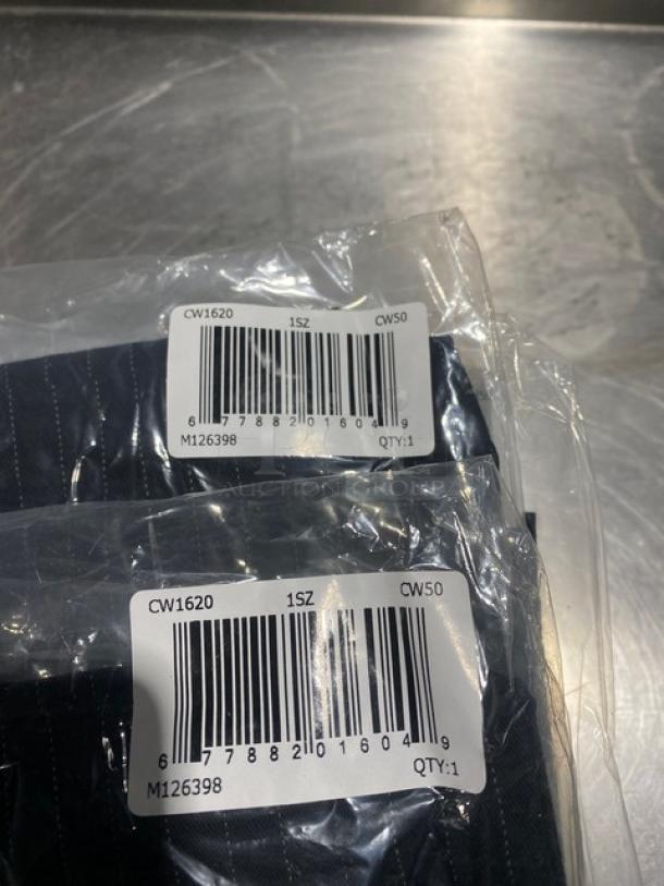 Chefwear black chef pants, model CW1620-CW50, one size, new in packaging with barcode and quantity label.