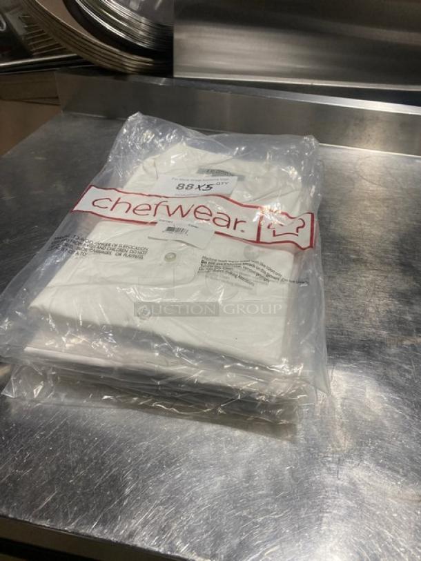 New Chefwear CW1361-CW40 white large short-sleeve chef shirt in packaging. Model: CW1361CW40.