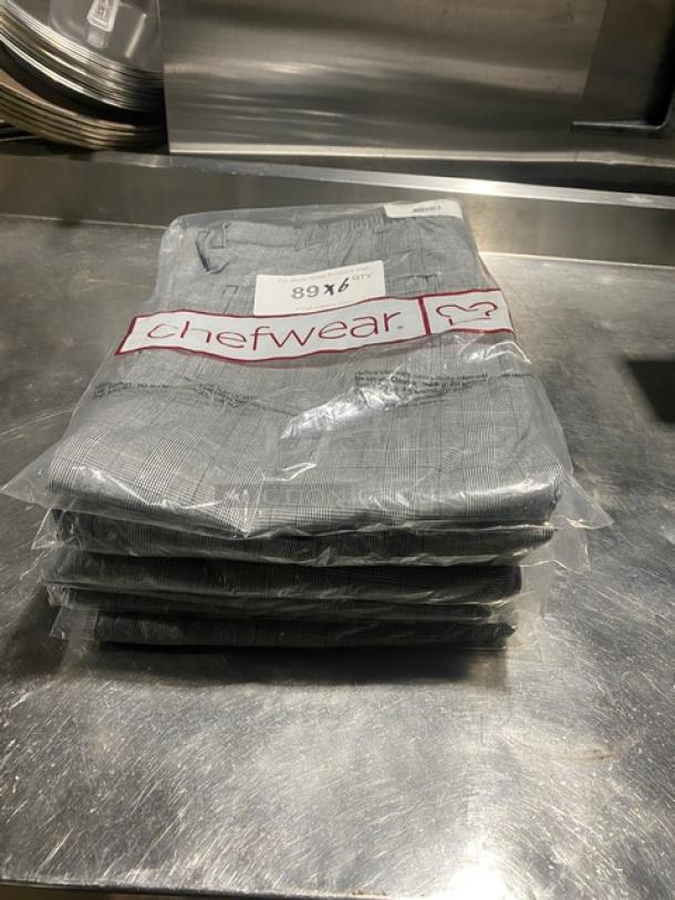New Chefwear plaid-style chef pants, model CW3640CW93, size XL, packaged and labeled.