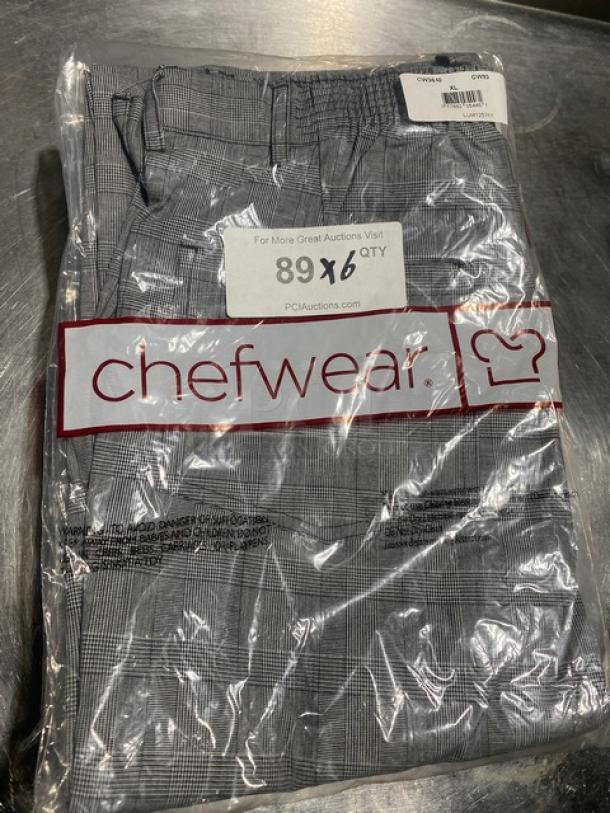 Chefwear Plaid-Style X-Large Chef Pants, Model CW3640-CW93, new in packaging, features elastic waistband, durable material.